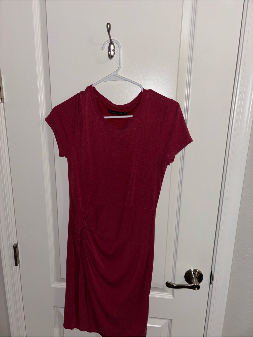 Abercrombie & Fitch Short Sleeve Knot-Detail Dress - Burgundy - Size M